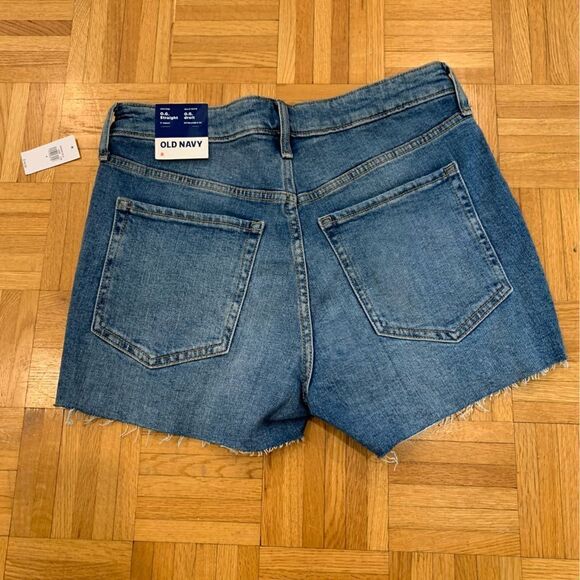 Old Navy OG Straight High Waist Distressed Cut-Off Jean Shorts Blue Size 8 - Picture 2 of 10